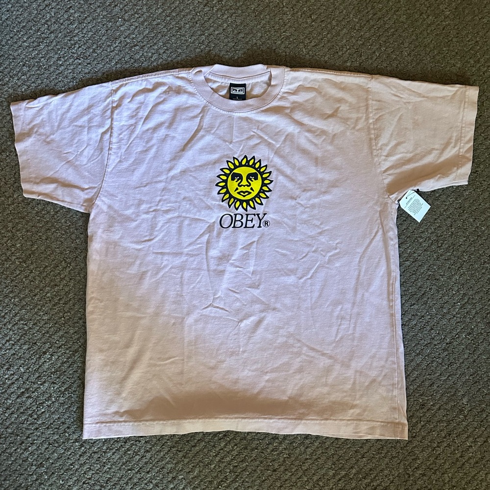 Obey Pink Short Sleeve Tee with Graphic Design
